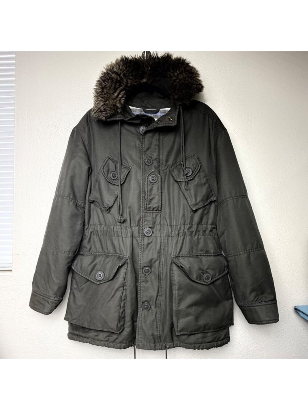 Wilfred Free Lined Winter Parka Jacket w/ Fur Trim Hood Sz L